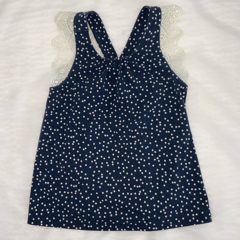Girl’s Blue Polka Dots Lace Top Size M (7-8)